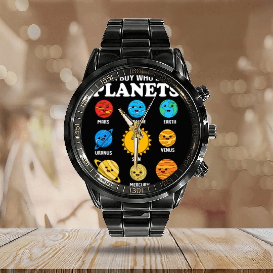 Solar System Science Just A Boy Who Loves Planets Calendar Steel Band Watch