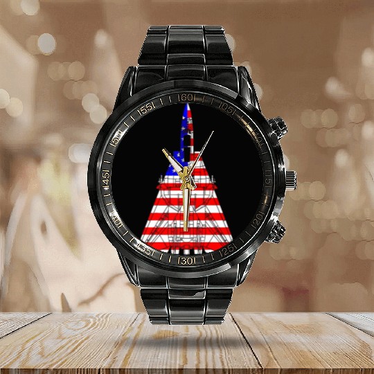 United States F 14 Tomcat Flag Calendar Steel Band Watch