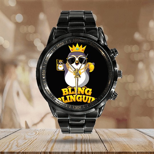 Bling Blinguin Pinguin Calendar Steel Band Watch