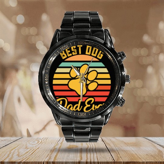 Best Dog Dad Ever Calendar Steel Band Watch