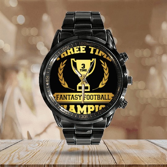 Three Time Fantasy Football Champion Calendar Steel Band Watch
