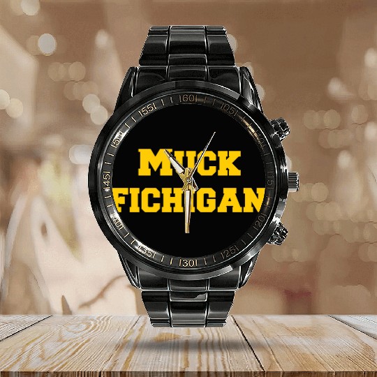 Muck Fichigan Longsleeve Calendar Steel Band Watch Funny Michigan Calendar Steel Band Watch