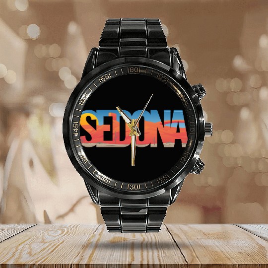 Sedona Arizonna Scenic Typography Calendar Steel Band Watch