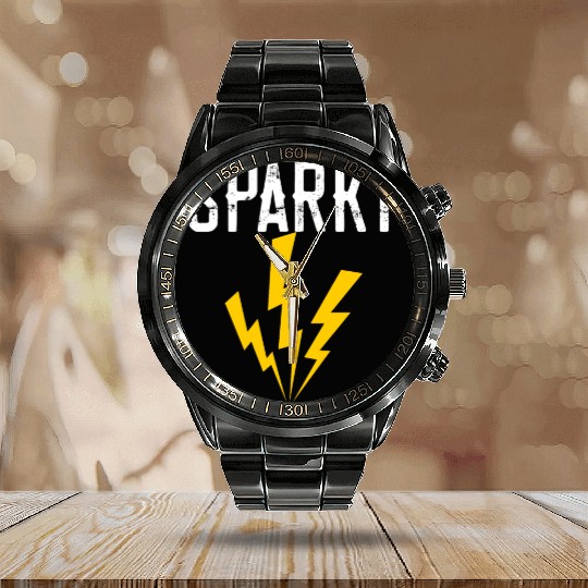 Sparky Electrician Lineman Electricity Electronics Calendar Steel Band Watch