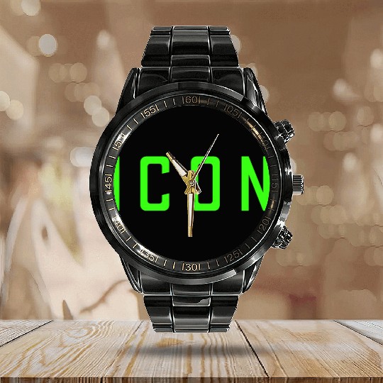 Neon Green Icon Calendar Steel Band Watch