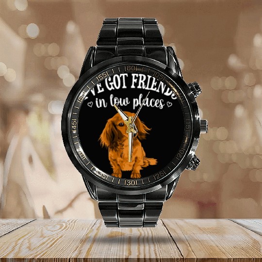 Long Haired Dachshund Calendar Steel Band Watch