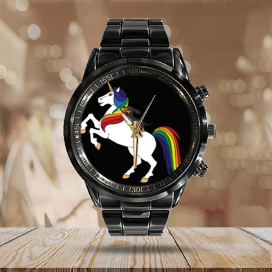 Black Dachshund Calendar Steel Band Watch