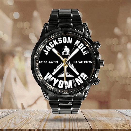 Jackson Hole Wyoming, Skiing Calendar Steel Band Watch