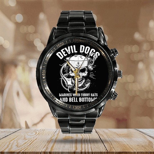 Devil US Navy Corpsman DOC Badass Army Veteran Calendar Steel Band Watch