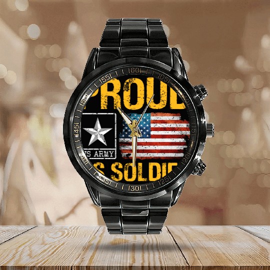 Proud Army Son Army Mom US Army Memorial Day Calendar Steel Band Watch