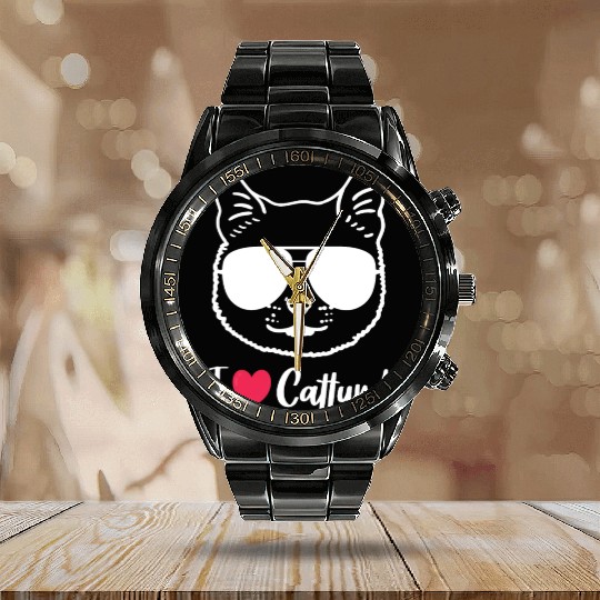I Love Catturd Funny Calendar Steel Band Watch
