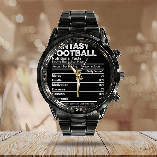 Funny Fantasy Football Nutrition Facts Player Men Calendar Steel Band Watch