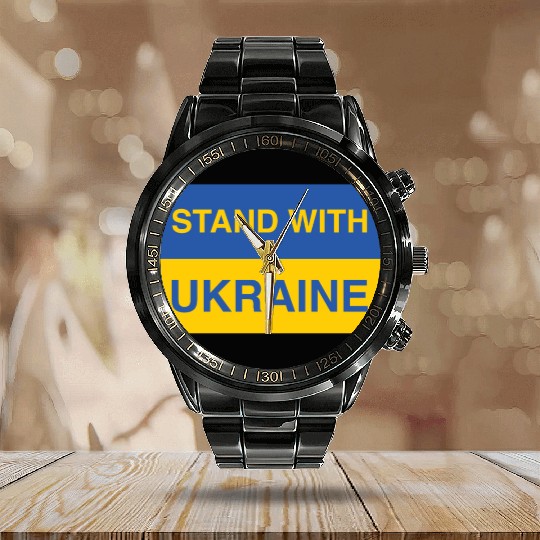 ! Stand With Ukraine Calendar Steel Band Watch