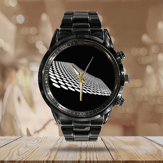 Geometric Points On A Curved Horizon Surface Calendar Steel Band Watch