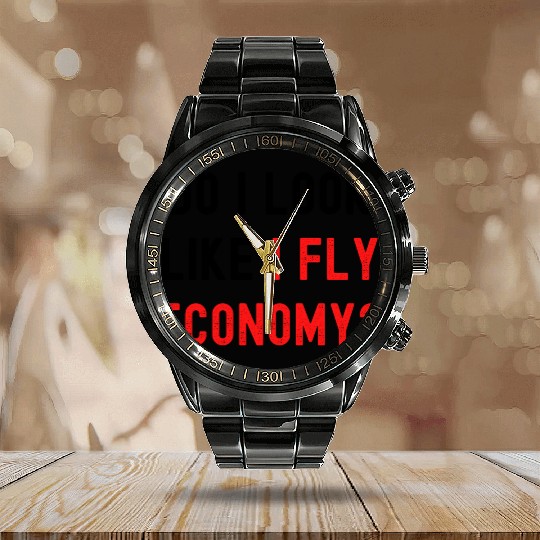 Do I Look Like I Fly Economy, Distressed Red Black Calendar Steel Band Watch