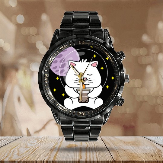 Kawaii Cat Space Pet Lover Gift Calendar Steel Band Watch