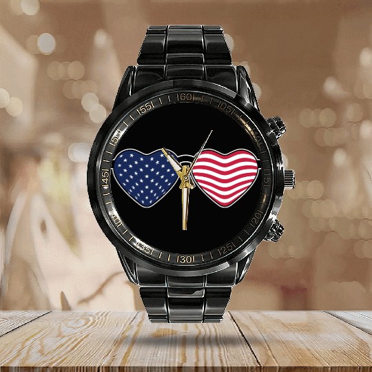 USA Heart Sunglasses Calendar Steel Band Watch