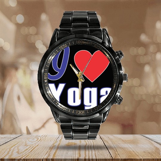 i love yoga Calendar Steel Band Watch