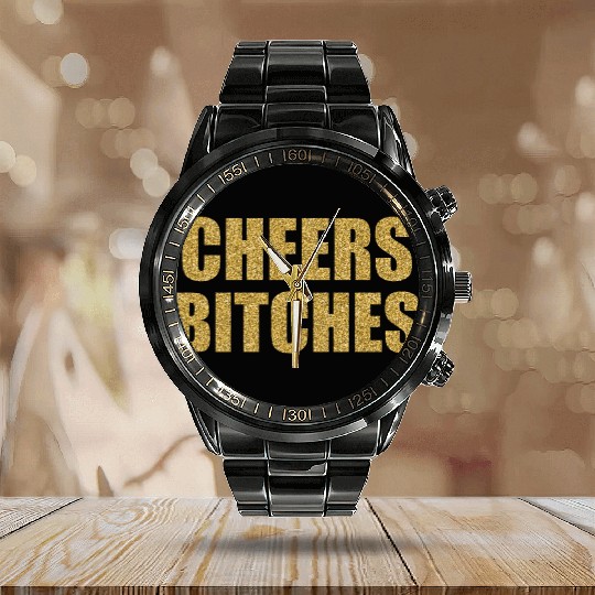 Cheers Bitches Glitter New Year 2020 Holidays Gift Calendar Steel Band Watch