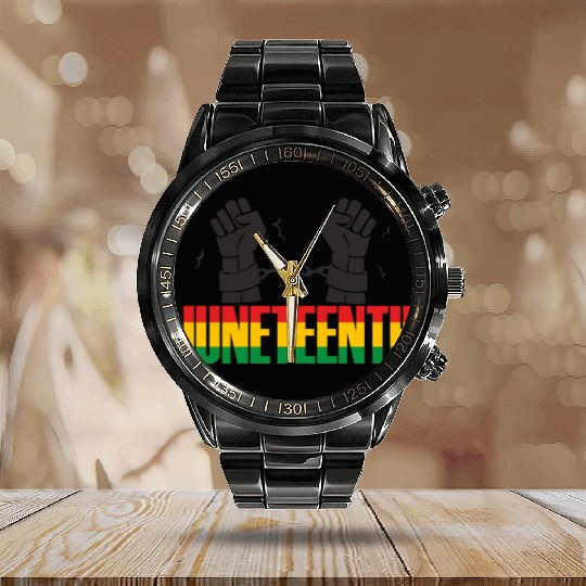 Juneteenth Day 1865, Freedom Day America African Calendar Steel Band Watch