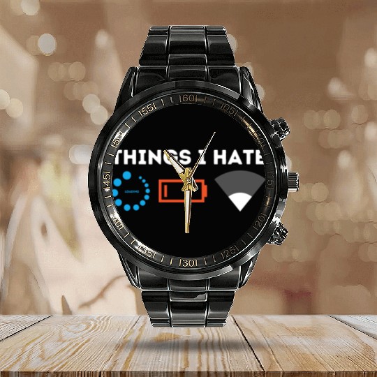 Things I Hate Gamer Computer Science Programmer & Calendar Steel Band Watch