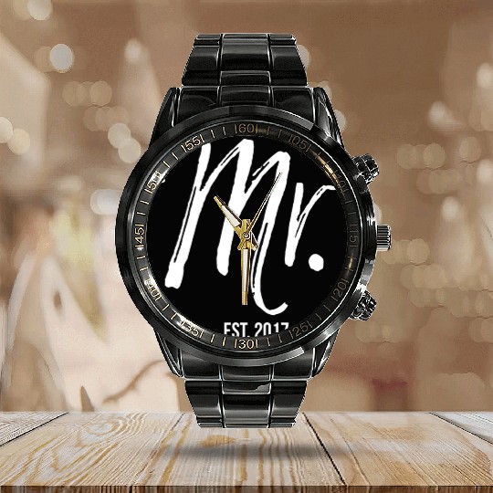 Wedding Anniversary For Men Husband Mr Est 2017 Calendar Steel Band Watch