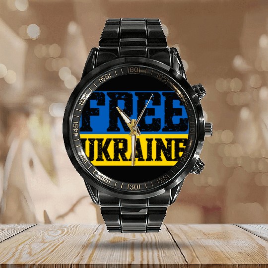 Free Ukraine Flag Calendar Steel Band Watch