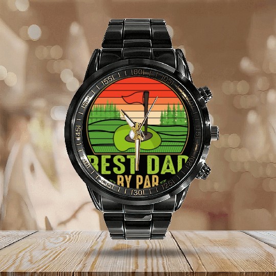 Best Dad By Par Golfing Fathers Day Matching Calendar Steel Band Watch