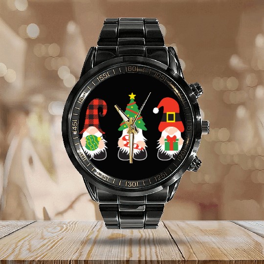 Christmas Gnomes with candy cane, gift Calendar Steel Band Watch
