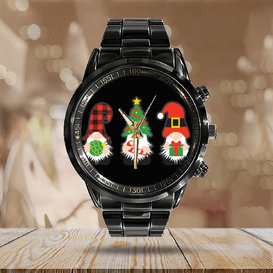 Christmas Gnomes with candy cane, gift Calendar Steel Band Watch
