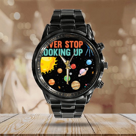 Telescope Solar System Planets Astronomer Calendar Steel Band Watch