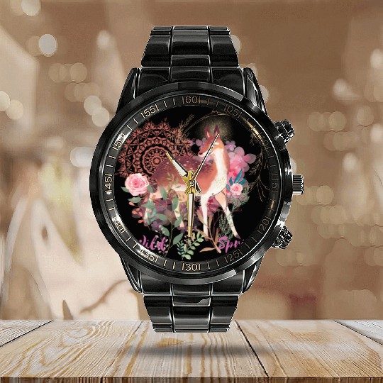 Sweet Deer In Wild Spring - 7 Calendar Steel Band Watch