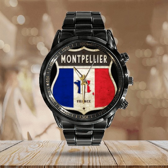 Montpellier France coat of arms flags design Calendar Steel Band Watch