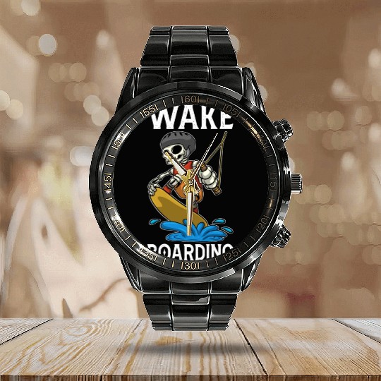 Wakeboarder Skeleton On The Wakeboarding Calendar Steel Band Watch