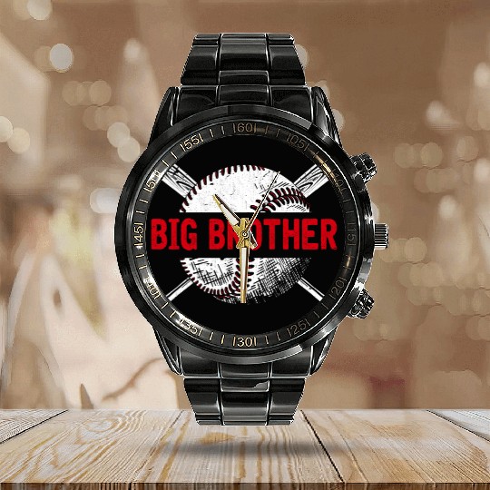 Big Baseball Brother Son Baseball Player Calendar Steel Band Watch
