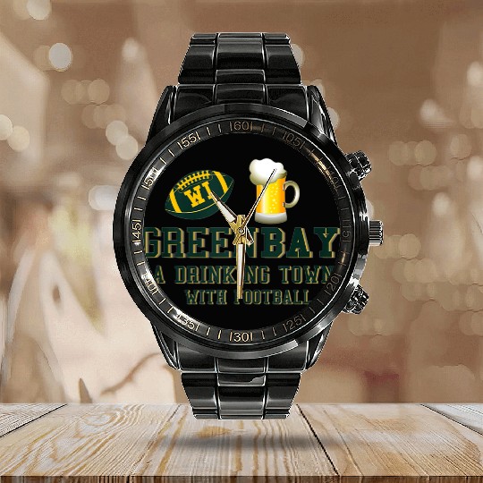 GreenBay Sports Team A Drinking Town Irish Gifts Calendar Steel Band Watch