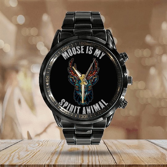 Moose Is My Spirit Animal Funny Moose Gift Calendar Steel Band Watch