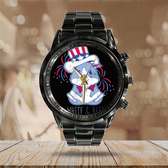 Blessed American Pig Guinea USA 4th Of July Calendar Steel Band Watch