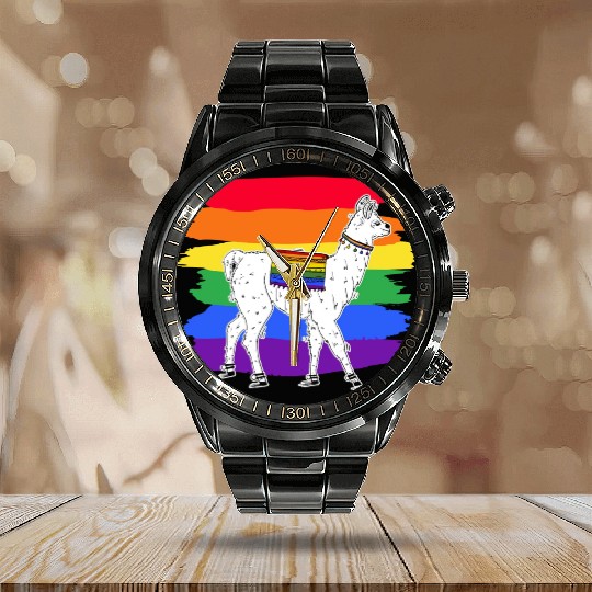 LGBTQ Llama Alpaca Women Gay Lesbian Llama Calendar Steel Band Watch