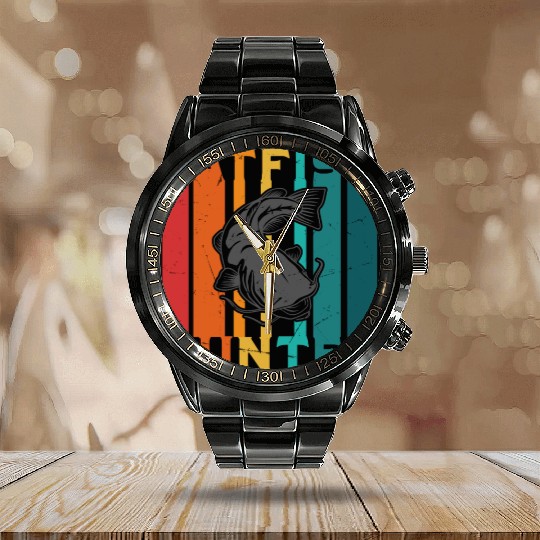 Catfish Hunter Calendar Steel Band Watch