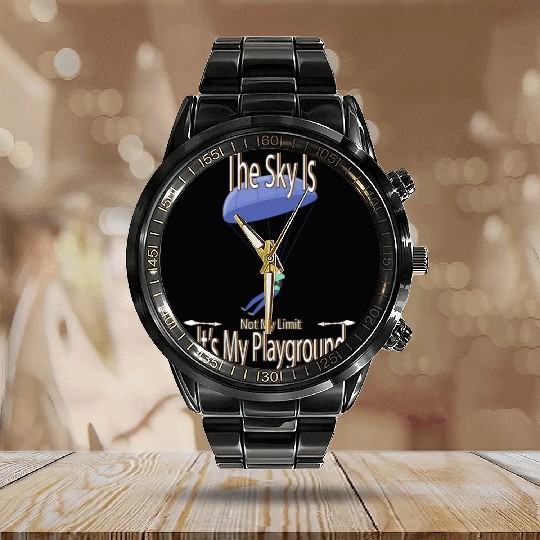 The Sky Is My Playground Skydive Funny Cute Calendar Steel Band Watch