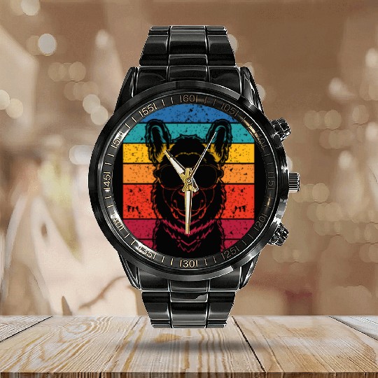 Retro Llama Alpaca Lover Birthday Llamas Calendar Steel Band Watch