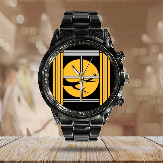 moon night tree window Calendar Steel Band Watch