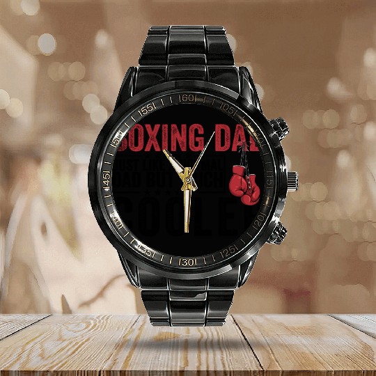 Funny Boxing dad Fathers day gift Calendar Steel Band Watch
