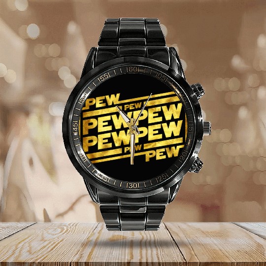 Pew Pew Pew Calendar Steel Band Watch