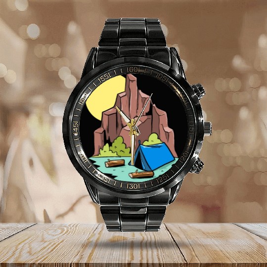 Camper Campsite Camp Camping Calendar Steel Band Watch