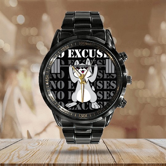 No Excuses Weightlift Gym Lover Funny Easter Bunny Calendar Steel Band Watch