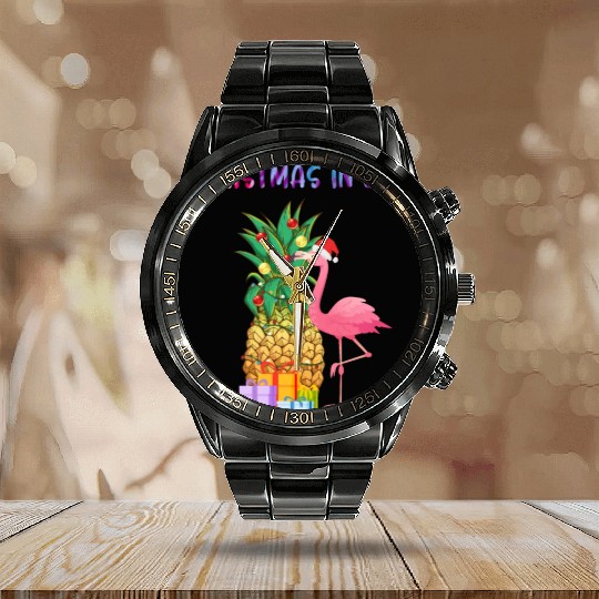 Christmas In July Pineapple Xmas Tree Lights Calendar Steel Band Watch