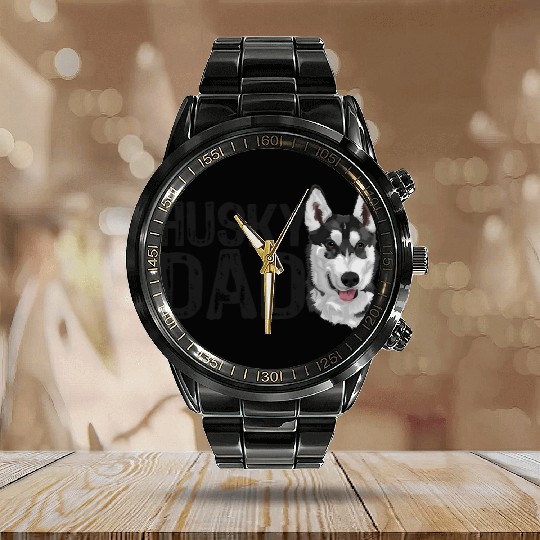 HUSKY DAD Calendar Steel Band Watch
