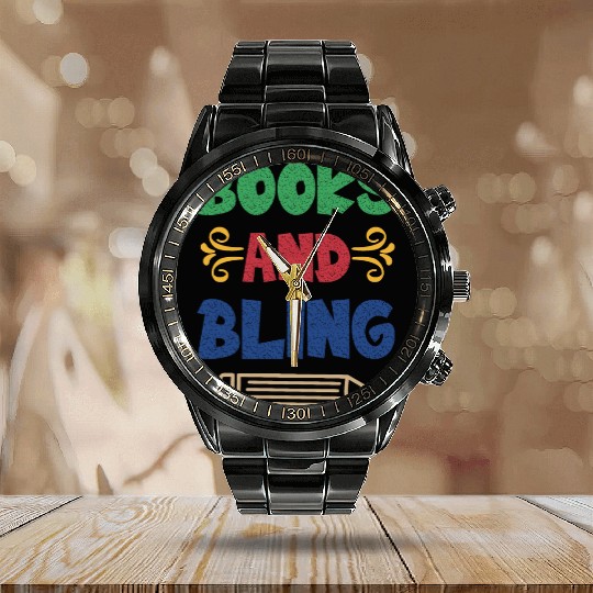 Books And Bling Calendar Steel Band Watch